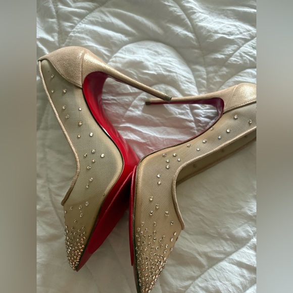 Christian Louboutin Gold Studded Heels - Picture 2 of 5